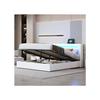 160x200 Lit rembourré avec bandes LED, lecteur Bluetooth et chargeur USB, lit de rangement en cuir PU