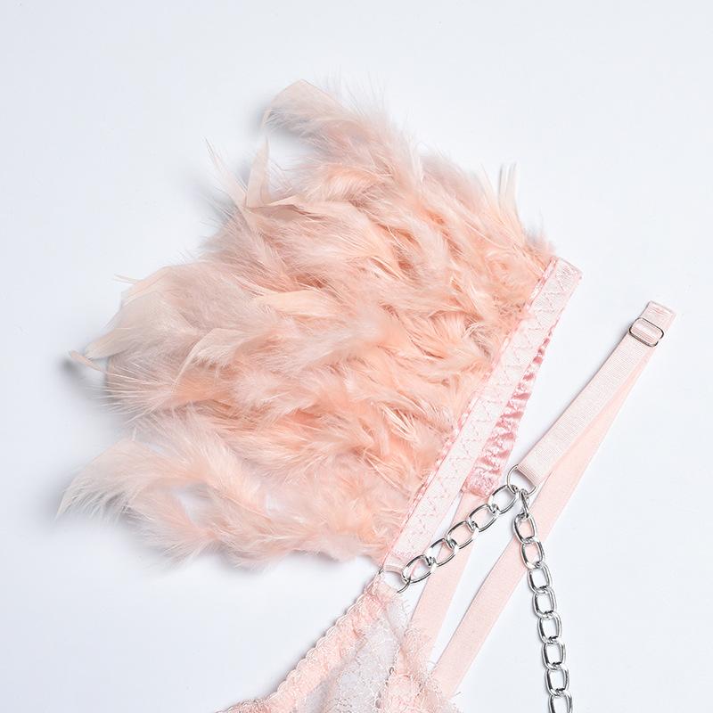 Металлическая цепочка, кружево, перо, кружево, сексуальное женское белье, женские стринги, комплект из 3 шт.