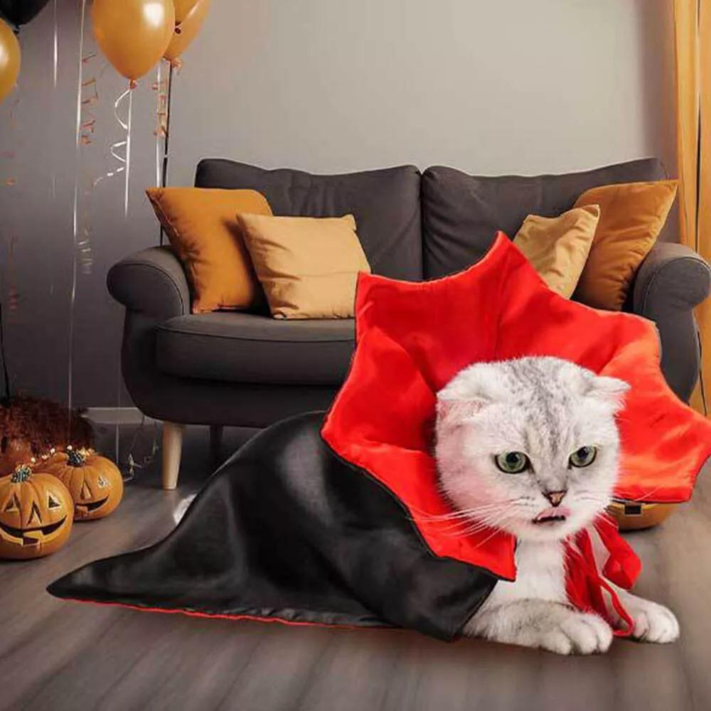 Red Black Pet Cat Vampire Cape Halloween Pet Dog Cloak Hat  Halloween Costume Party Supply