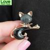Cute Black Tie Cat Brooch Smooth Artificial Opals Corsage For Women Collar Hats White Enamel Brooches Pins Girls Gifts