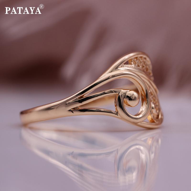 PATAYA Hollow Geometric Line Type Earrings Rose Gold Color Vintage Classic Antique Classical Earring Ring Combination Set
