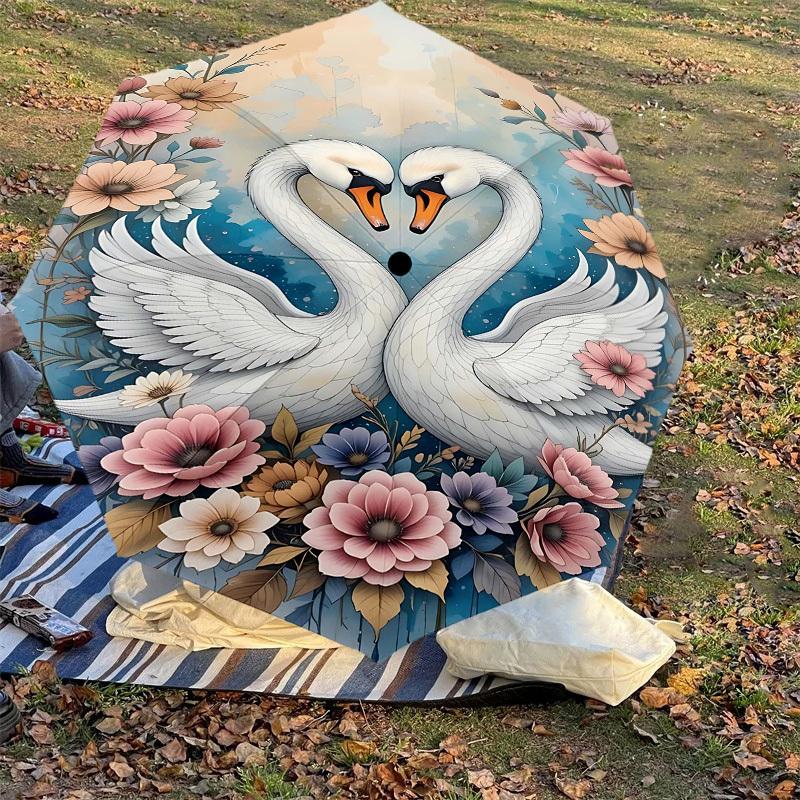 1pc Swans Flowers Automatic Open/Close Umbrella Compact Folding Umbrella with 8-Rib Shaft for Women/Men, Elegant Birthday1134S