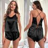 2 Pcs/Set Women Vest Shorts Suit V Neck Sleeveless Lace Back Top High Waist Short Trousers Homewear Loungewear Outfit Summer Sleepwear