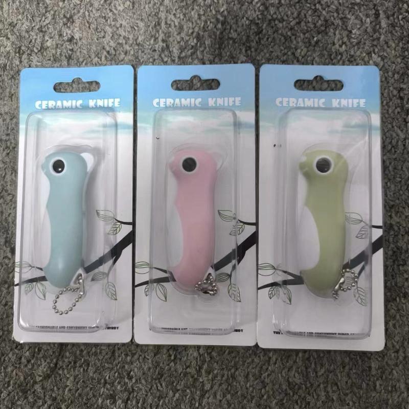 Cute Cartoon Ceramic Cutter Plastic Handle Folding Fruit Knife Kitchen Kids Auxiliary Knives Mini Portable Sharp Knife Peeler