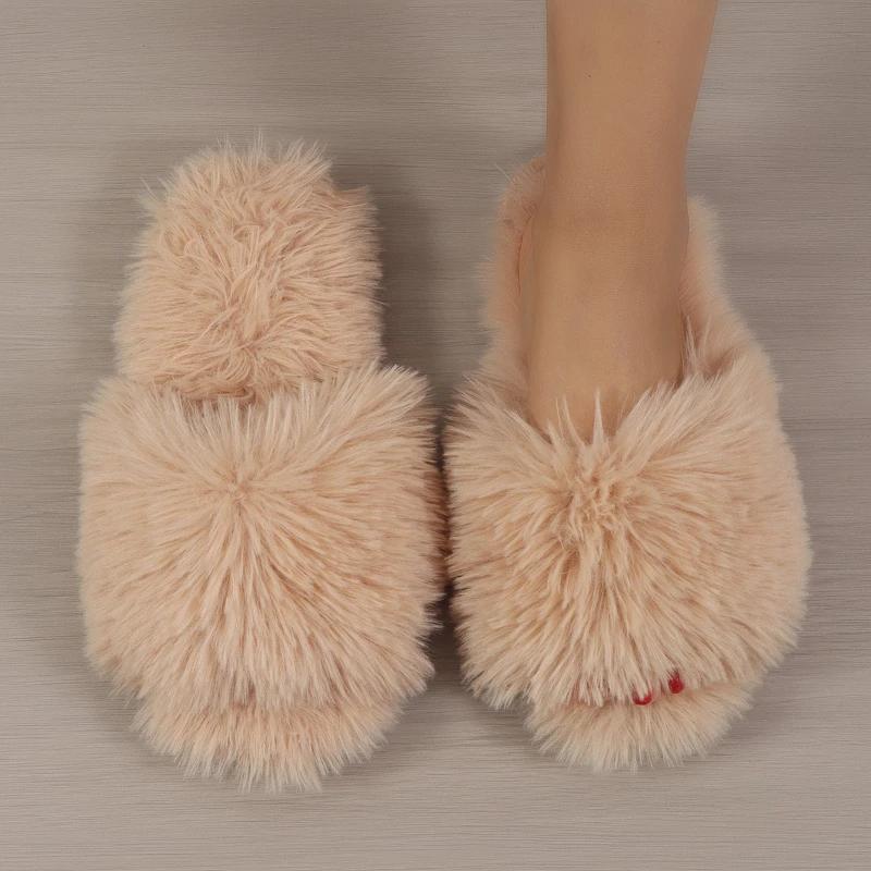 Winter Cotton Slippers Long Haired Women's Indoor Shoes New Autumn Winter Plush Footwear Casual Couples Comfortable Slippers