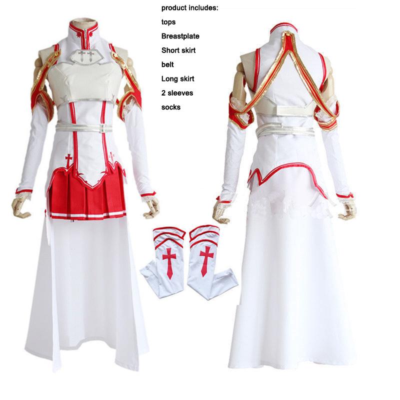 Аниме Sword Art Online костюм для женщин Юки Асуна, полный комплект, платье SAO Asuna, боевой костюм, нарядные платья