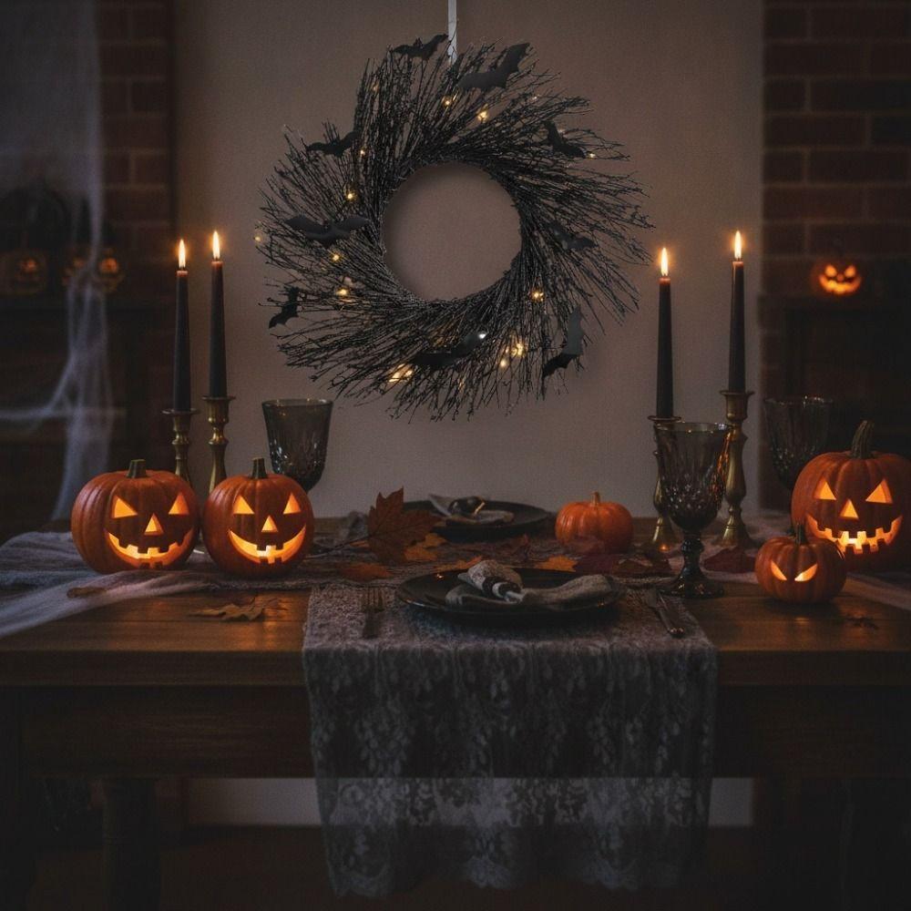 Dark Style Halloween Hanging Garland with Bat Spooky Halloween Wreath Window