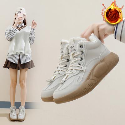 Женские зимние ботинки на толстой платформе, зимние нескользящие полусапожки, прогулочные ботинки на шнуровке с подкладкой из искусственного меха для женщин, теплые высокие кроссовки с флисовой подкладкой