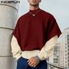 Men Pullovers Long Sleeve Mockneck Patchwork Loose Sweatshirts