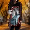 New In Autumn Couple Wolf Print Plus Size Dress Women O'neck Long Sleeves Casual Pocket Dresses