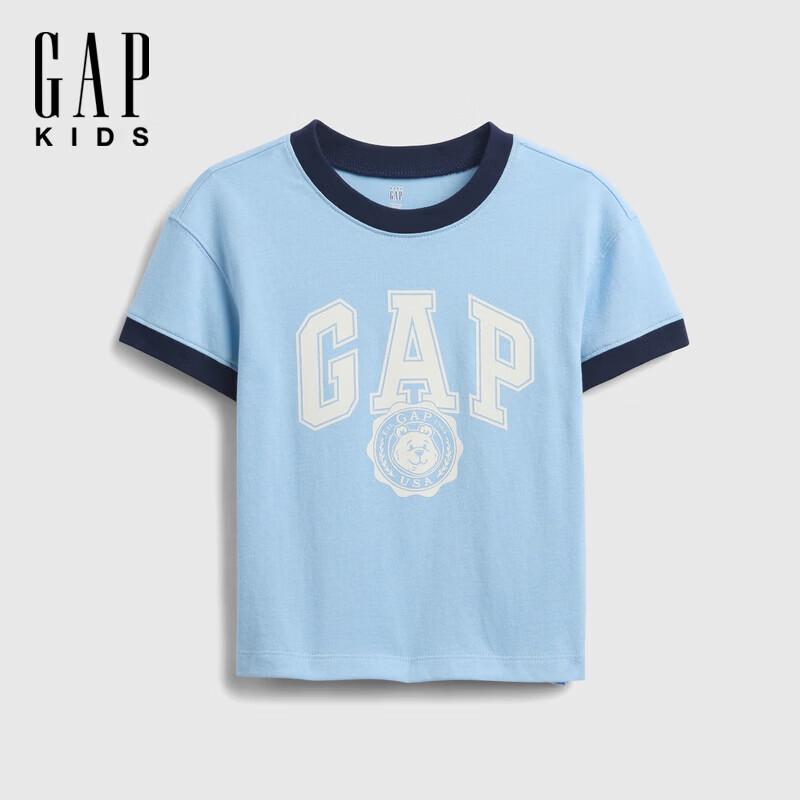 Gap Мальчишеская хлопковая футболка с коротким рукавом и логотипом для малышей