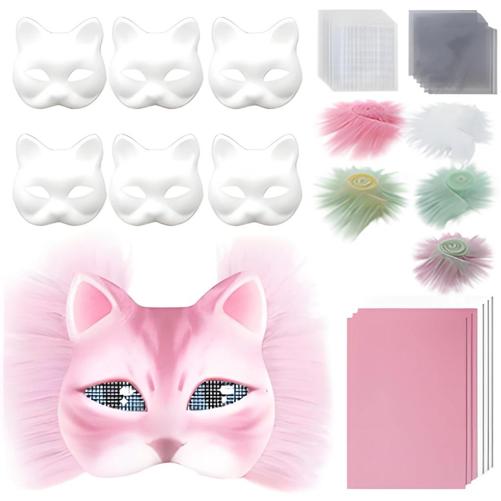 DIY Blank Masks Kit Half Face Hand Drawn Animal Cat Fox Mask DIY Handmade Graffiti Half Face Mask Party Halloween Christmas Gift