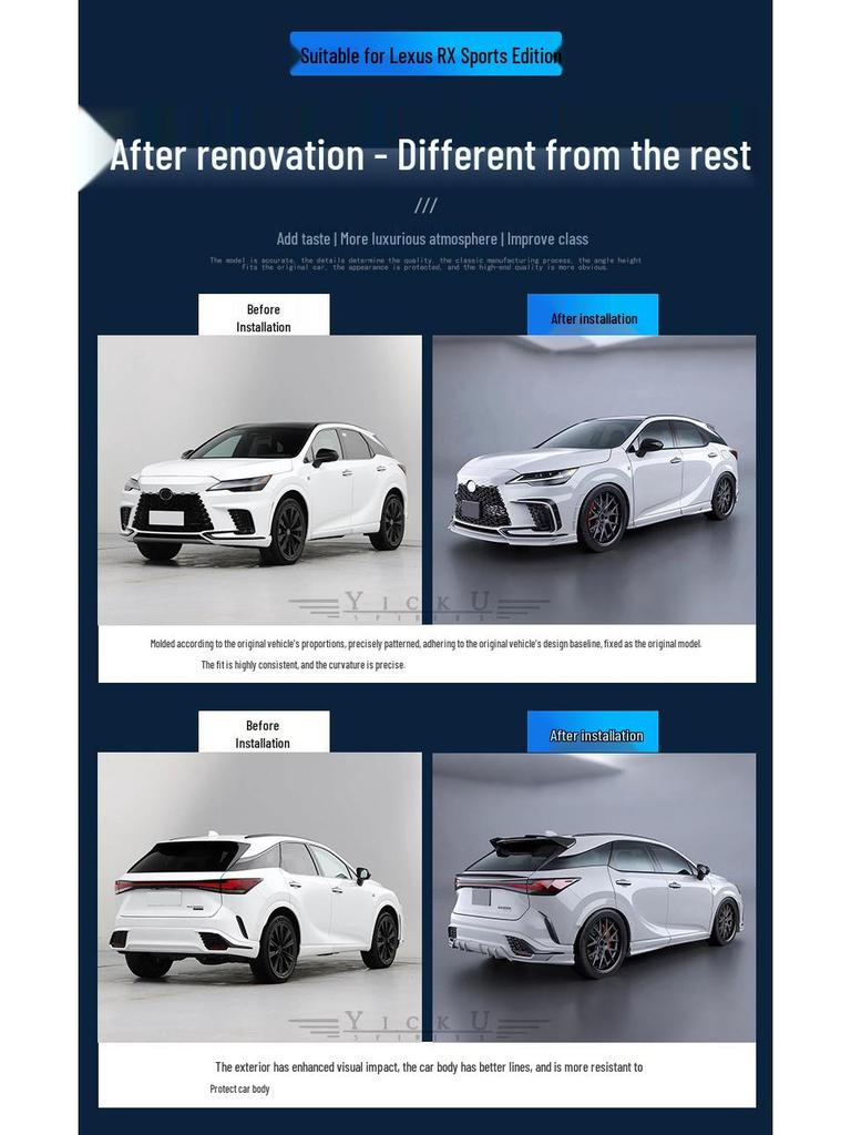 Комплект карбонового обвеса для Lexus RX350/500 (Передний сплиттер, Расширители арок, Задний диффузор, Пороги, Спойлер на крышку багажника, 2023-2025)