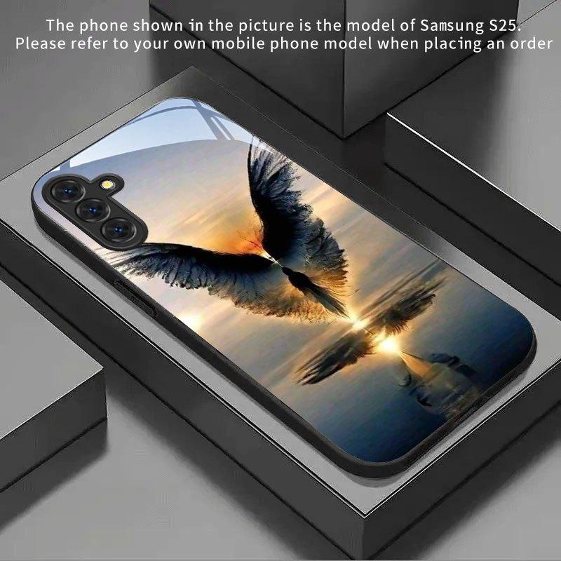 Стеклянный чехол для телефона 'Крыло Ангела на Рассвете' Подходит для Samsung Galaxy S26 S25 S24 S23 S22 S20 FE/Ultra/Plus Ударопрочный и пылезащитный