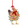 Christmas Scarf Chicken Pendant Cute Xmas Tree Hanging Wooden Chicken Rooster Pendant Indoor