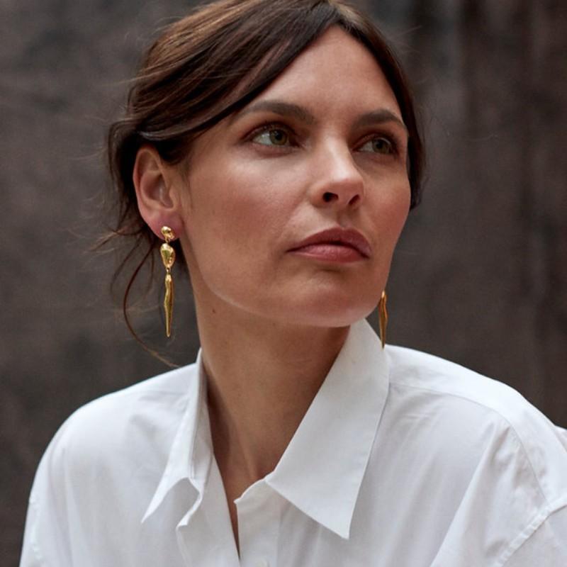 Retro Earrings, Medieval Copper Plated 18K Real Gold Irregular Long Stud Earrings, Unique Personality And Trendy Earrings For Women