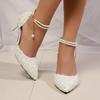 Милые сандалии для женщин Слайды Туфли-лодочки Новые Туфли на тонком высоком каблуке для женщин Пеньковая веревка Бисер Остроносые Летние сандалии Большой размер