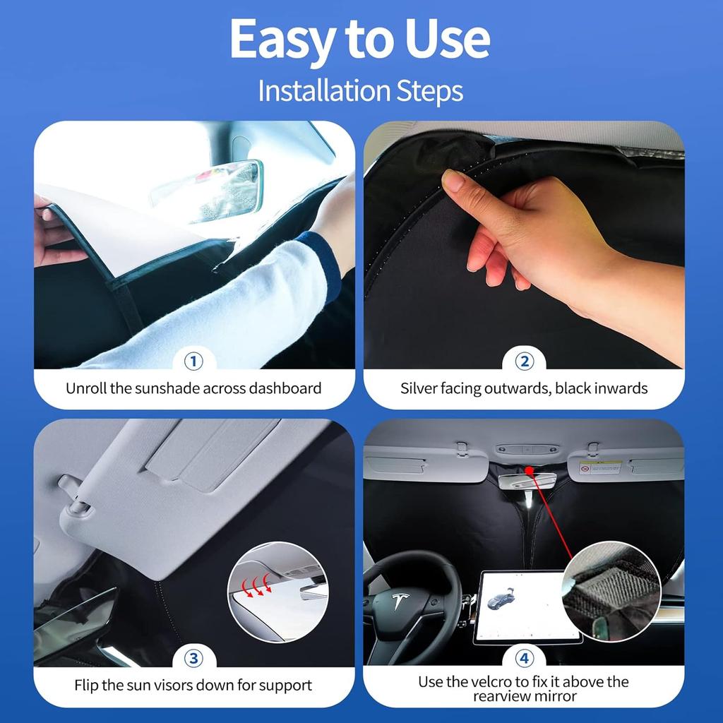 Upgraded Sunshade, Improved UV Protection Fabric, Foldable Front Sun Shade, Accessories For Tesla Model 3/Y/Y Juniper 2016 To 2026