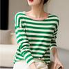 Round Neck Striped Clashing Knit Sweater Women's Sweater Gentle Style Loose Outer Top