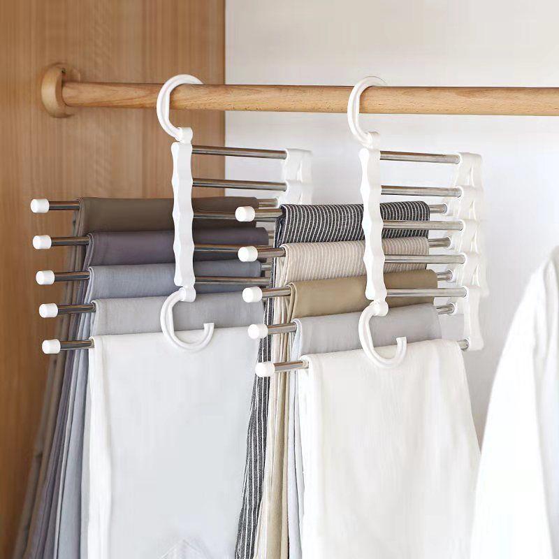 5 In 1 Magic Trouser Rack Hangers Stainless Steel Folding Pant Rack Tie Hanger Shelves Bedroom Closet Organizer Wardrobe Storage