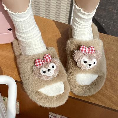 Милые меховые тапочки осень и зима толстая подошва удобные мягкая подошва цельные хлопковые тапочки