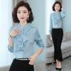 Shirt Women's Spring and Autumn Fashion Stand-up Collar Long-sleeved Chiffon Shirt Was Thin Professional Ruffled