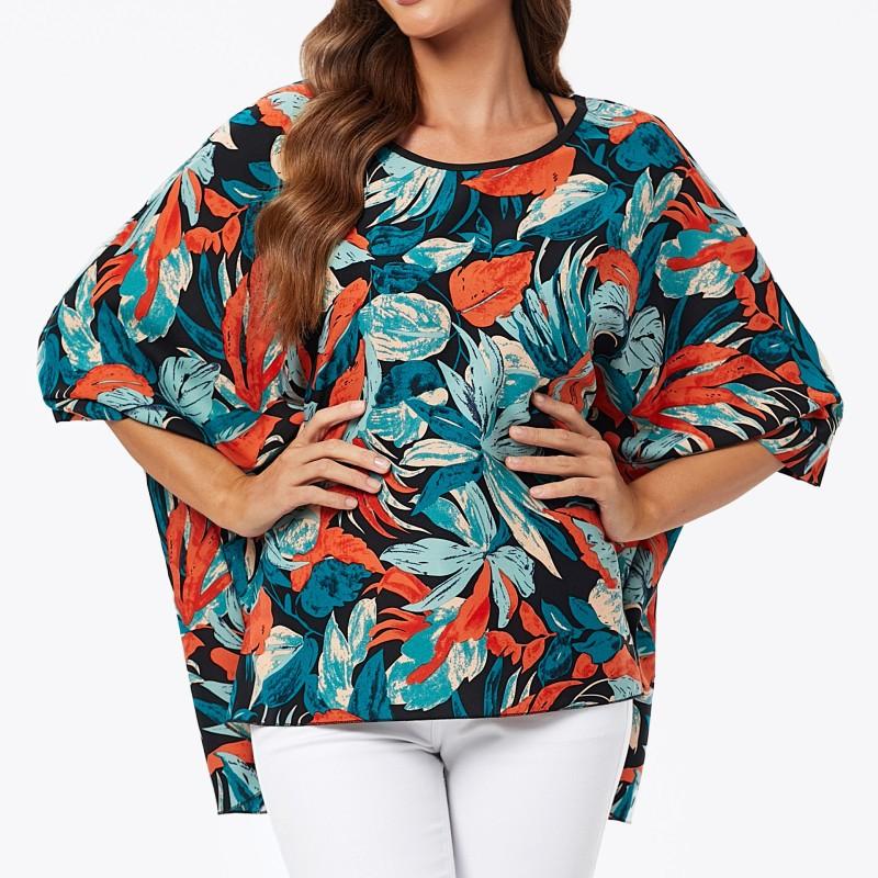 Шифоновые туники больших размеров с цветочным принтом, блузки для женщин, летние рубашки в стиле «летучая мышь» в стиле бохо, пляжные накидки