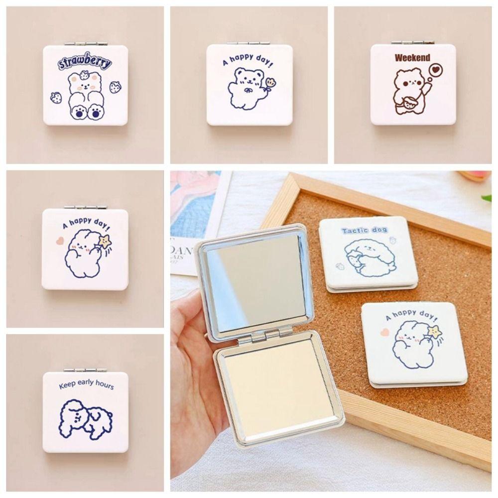 Cartoon Dog Folding Makeup Mirror Little Bear Compact Pocket Mirror Cosmetic Mirror Girls Ladies