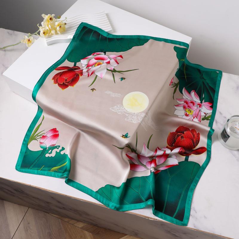 Шелковый женский квадратный шарф - Китайский стиль платок на голову для весны, лета, осени - Защита шеи и согревающий - Элегантный тонкий стиль для мамы