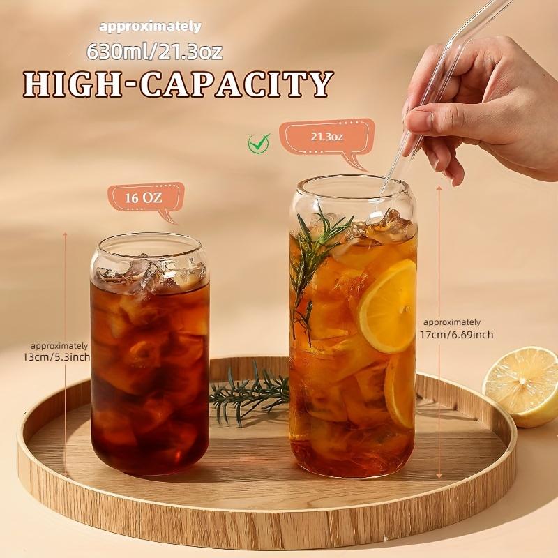 1-4pcs/set High Borosilicate Glass Water Cup 21.3oz Reusable Drinking Cups Ice Coffee Boba Bottle for Restaurant Travel Bottles