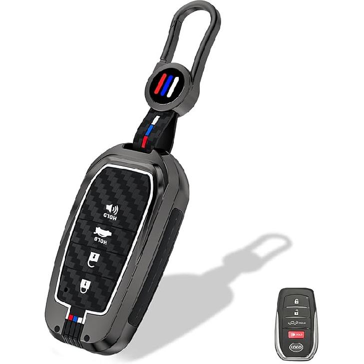 Heavy Metal Key Fob Cover, Compatible With Toyota Tundra   2024 2025, Fit For Corolla Cross Venza Sequoia Etc, Zinc Alloy Fob Case With Carbon Fiber