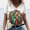 Летние женские футболки с принтом Девы Марии, большие размеры, топ с V-образным вырезом, блузка, женская рубашка, женская одежда больших размеров
