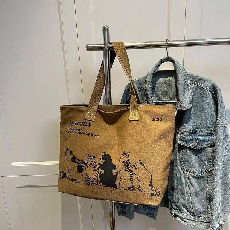 Casual Large Capacity Shoulder Bags Shopper Canvas Letter Fashion Harajuku Zipper Print Ulzzang Handbags Cheap Women