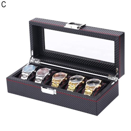 Watch Organizer Box with Glass Lid 3/5/6 Slots Men Women Watch Display Case Faux Leather Wristwatch Holder with Removable Pillows