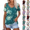 Women's Summer Fashion Casual Floral Print Off-the-shoulder V-neck Short-sleeved T-shirt Top