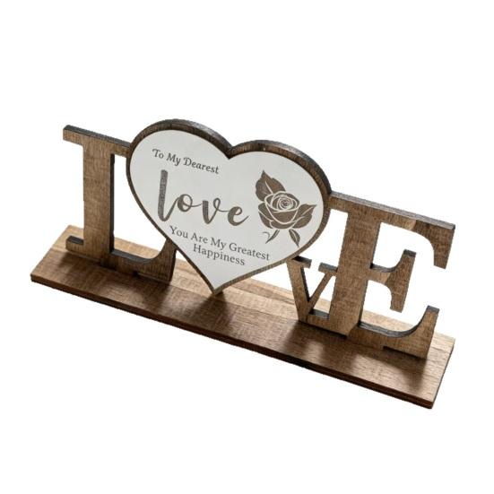 Valentine's Day Love Table Sign with Base Farmhouse Rustic Wooden Love Letter Ornament Anniversary Wedding Party Tabletop