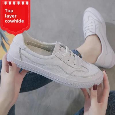 Женские белые балетки из натуральной кожи - весна 2025 г. в корейском стиле, универсальные дышащие туфли с неглубоким носком