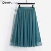 Women Solid High Waisted Skirt Many Colors Mesh Tulle A-line Midi Skirt With Lining for Spring Summer QT1556