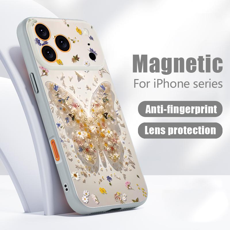 Роскошный Цветной Чехол с Узором Бабочки Для iPhone 17 Pro Max Магнитный Для Magsafe Гибридный Тонкий Матовый Чехол Для iPhone 16 15 14 13 Pro Max
