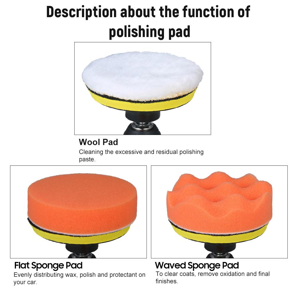 11 шт. 3-дюймовый комплект полировальных подушечек для автомобиля, пенящаяся полировка, вощеная губка, шерстяная подушечка с самоклеящимся диском