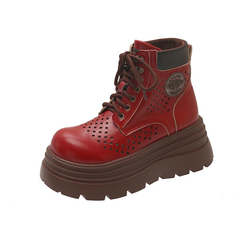 Британский стиль ретро полированные ботинки Мартина женские 2025 новые полые дышащие на толстой подошве горные рабочие ботинки цвета ревеня