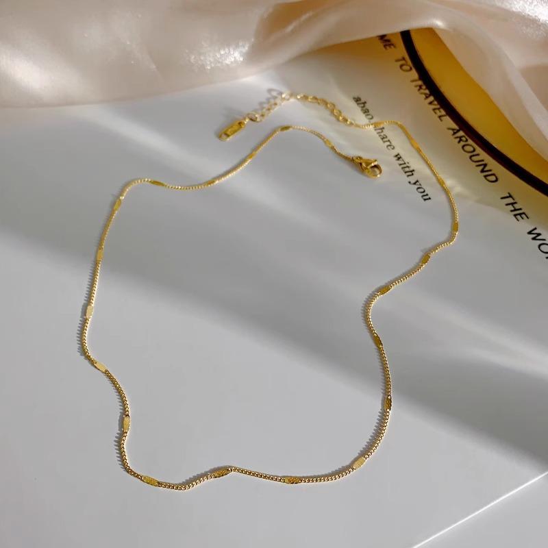 18K Gold Plain Chain Necklace Women'S O-Shaped Chain Collarbone Chain Snake Bone Color Gold Titanium Steel Thin Single Chain Rose Gold No Pendant