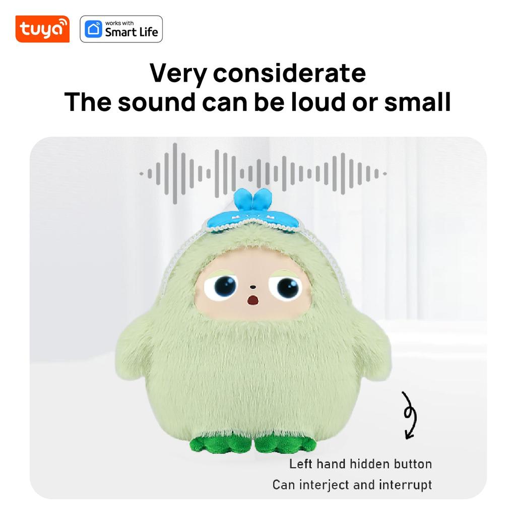 Плюшевый робот Yaya-AI с умным голосом и светодиодными глазами, интерактивная игрушка-компаньон с управлением через приложение Tuya, перезаряжаемая по USB, электронный питомец - Мятно-зеленый