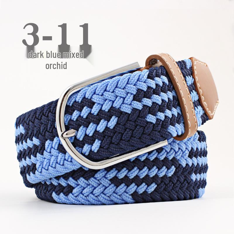 Korean Style Elastic Braided Canvas Belt with Pin Buckle for Men and Women