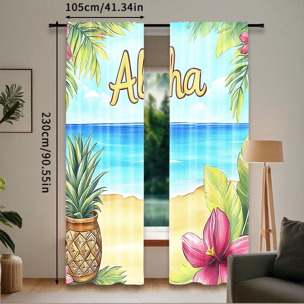 Aloha Curtain Hawaiian Tropical Beach Summer Landscape Birthday Party Decorations Drapes All Season Charm Living Room Set Of 2 Made Polyester Washable