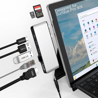 Хаб для Surface Pro 9 Порт 4K HDMI USB C Thunderbolt 4 Зарядка PD 100M LAN USB Аудиопорт Кардридер Специальная док-станция для Microsoft Surface Pro 9 + (Дисплей +