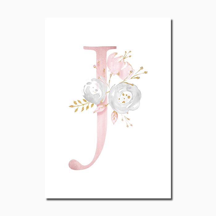 Baby Girl Pink Flowers Canvas Poster Nursery Wall Art Print Modern Letters Painting Wall Pictures Nordic Kid Bedroom Decoration