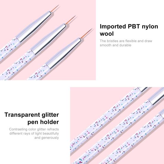 3Pcs/Set Nail Painting Pen Colorful Surface Ergonomics Handle Ultra Thin Flower Design Stripes Lines Liner DIY Drawing Pen for Manicure