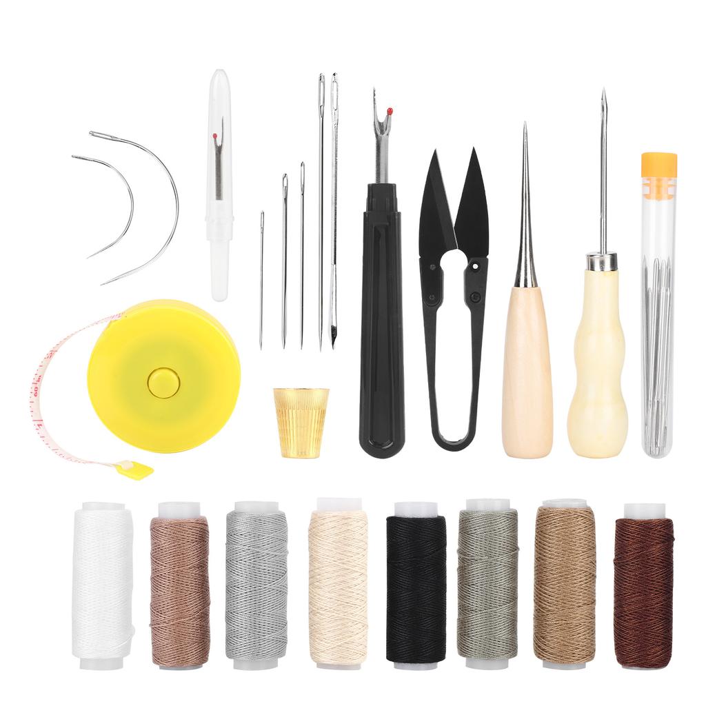 31Pcs Leather Sewing Tools Kit with Scissors Sewing Needles Punch Thimble Threads Set