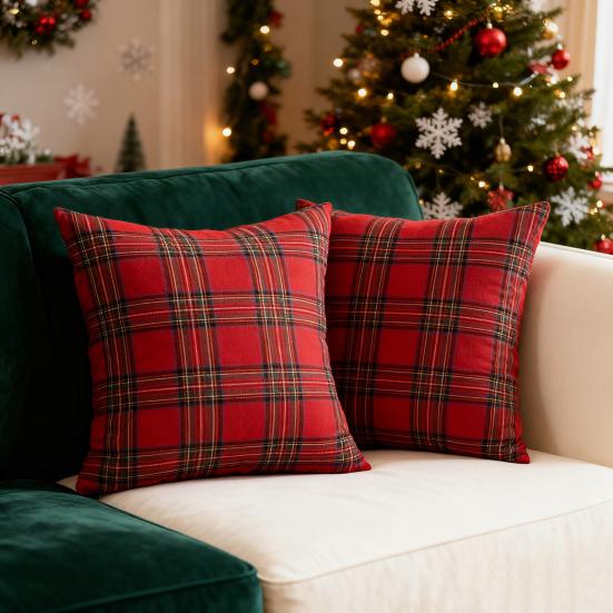 Рождественская клетчатая наволочка Рождественская елка Наволочка со скрытой молнией Клетчатая наволочка для праздничного домашнего декора в стиле фермерского дома